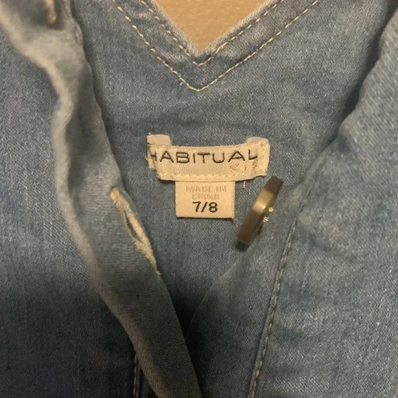 Habitual Girls denim overall jumpsuit with pockets. Size 7/8 - Picture 4 of 4